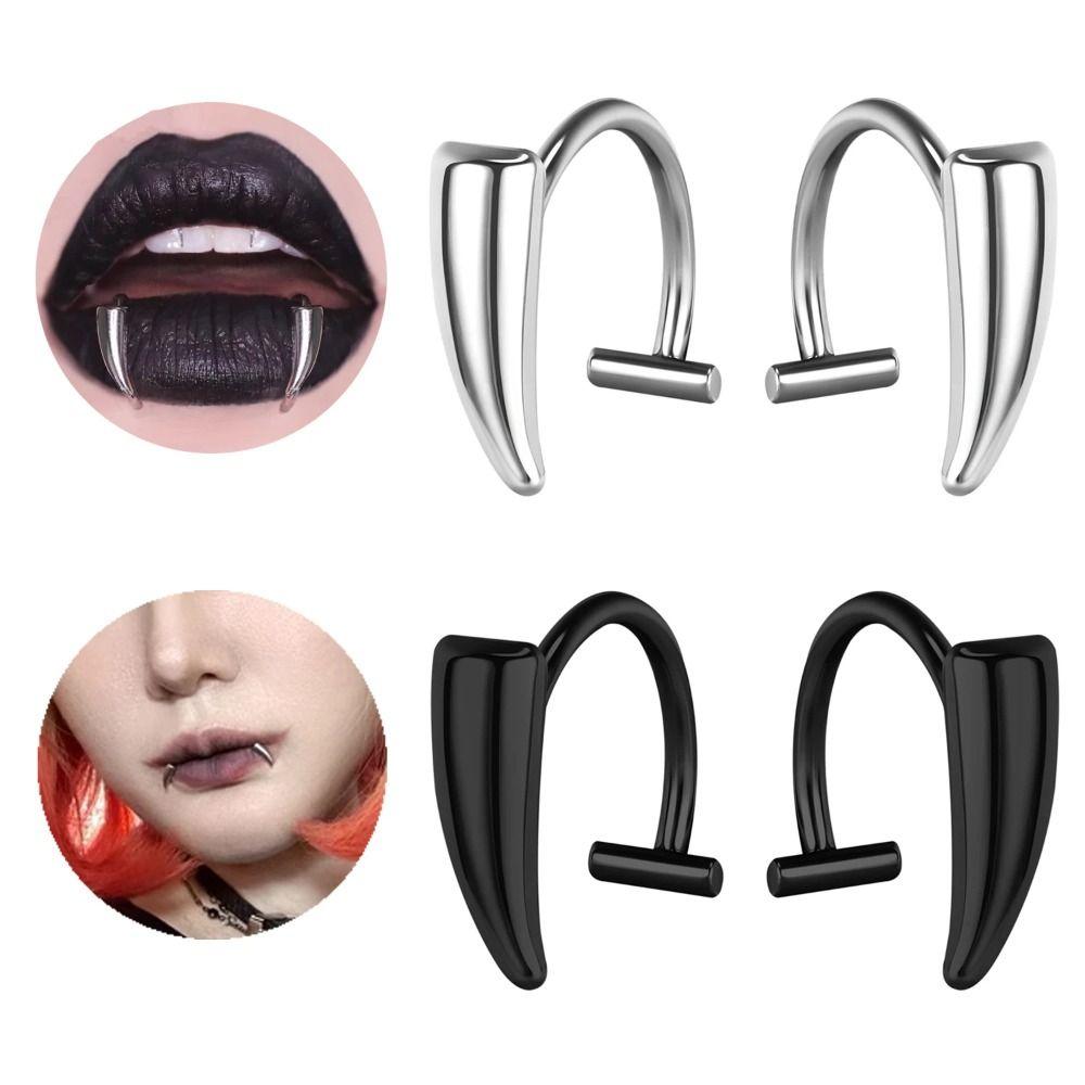 Forme de Croc de Vampire Anneau de Lèvre Faux Punk Sans Perçage Faux Piercing Labret Stud de Lèvre Acier Inoxydable Rond Clip pour Lèvres Faux