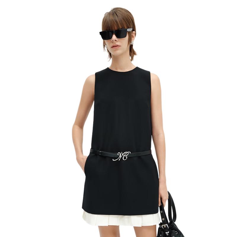 

MO&Co. Round Neck Sleeveless Detachable Ruffle Little Black Dress with Belt M 165