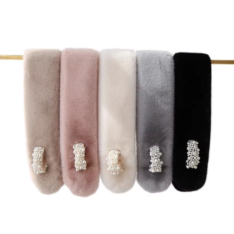 Girl's Scarf Winter Student Medium Long Fashion Versatile Pearl Scarf Soft Warm Scarf