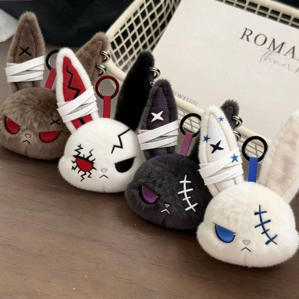 Plush Dark Bunny Plush Doll Embroidered Rabbit Bag Charm Cute Bunny Plush Keychain Daily Carry