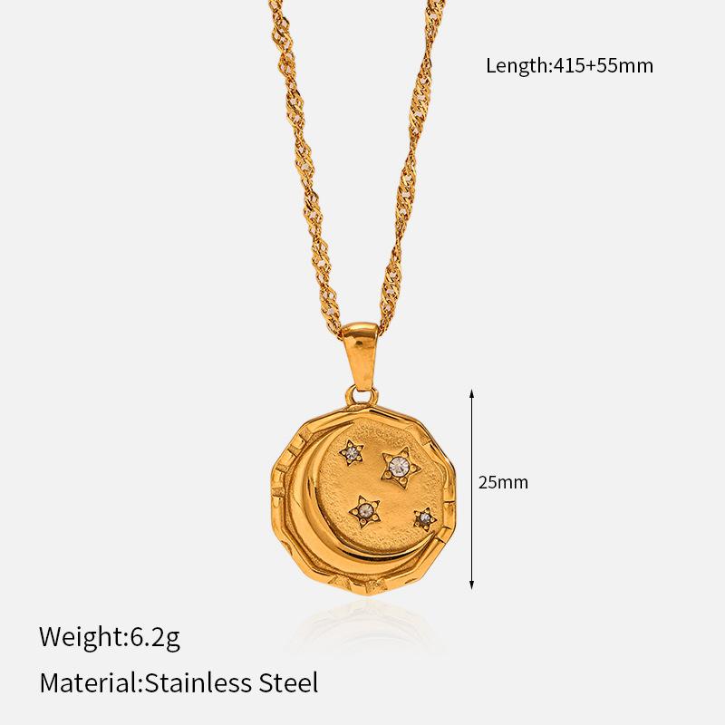 INS wind titanium steel necklace plated with 18K gold stainless steel inlaid with zirconium star and moon pendant jewelry Mother's Day gift