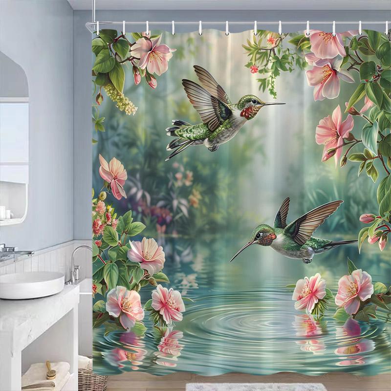 Purple Floral Hummingbird Shower Curtains Butterfly Birds Flowers Plant Modern Polyester Home Bathroom Curtain Decor With Hooks