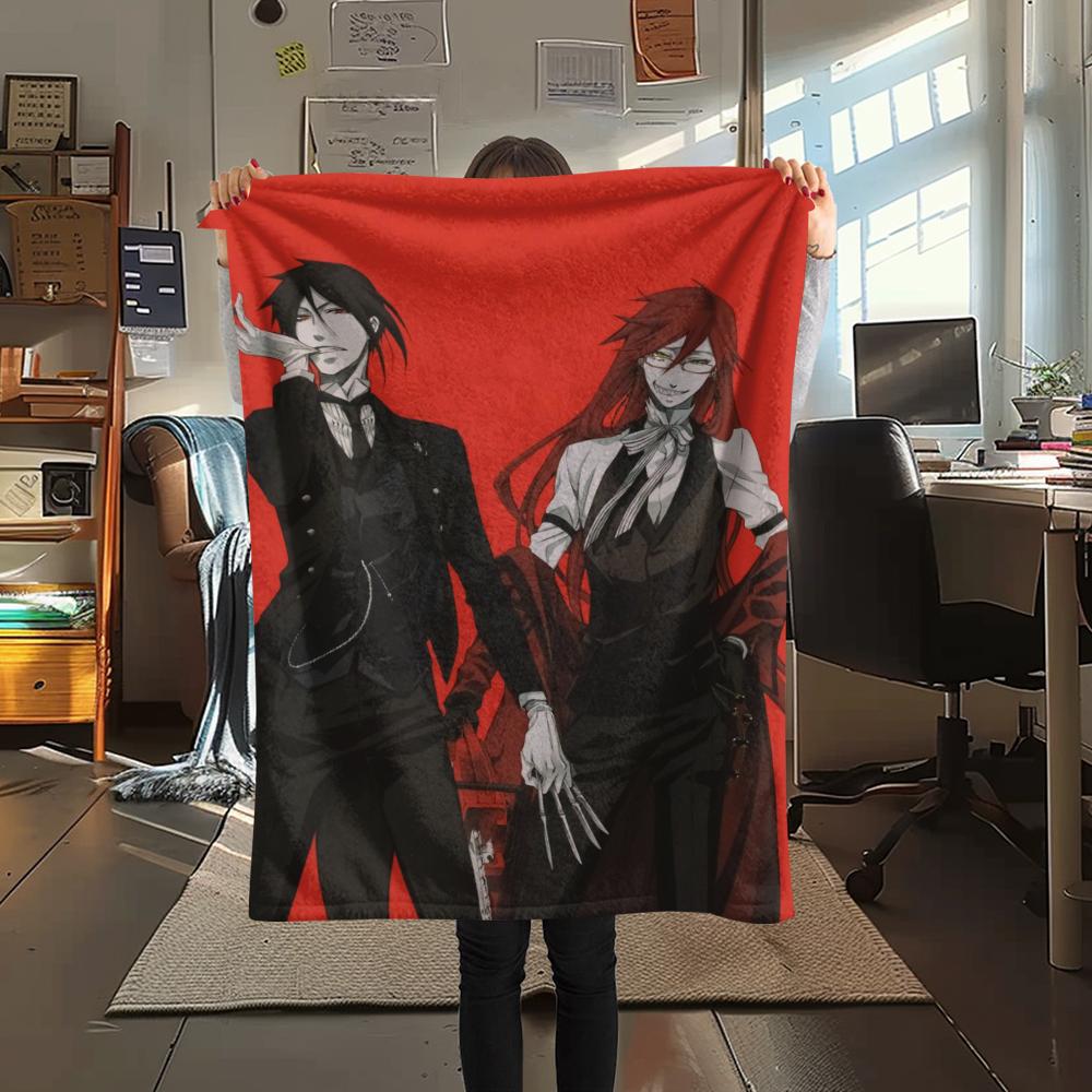 1Pc Black Butler Print Flannel Blanket, High quality Comfortable for All Seasons, Home Decor, Warmth and Comfort, Perfect for Christmas Gifts