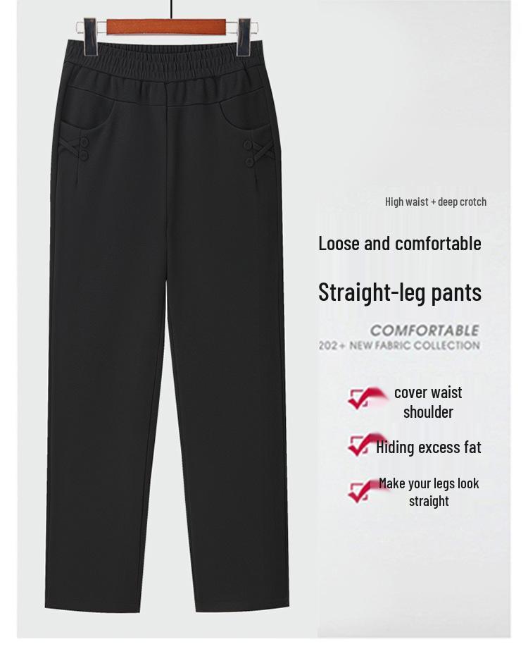 Warm High-Waist Velvet Pants for Middle-Aged and Elderly Women - Autumn/Winter Straight-Leg Style