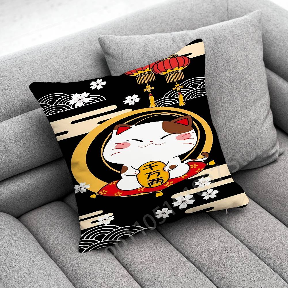Maneki Neko Lucky Money Cat Throw Pillow Case For 45X45Cm 40X40Cm 55X55Cm 50X50Cm 30X30Cm Square Car Pillowcase Shell