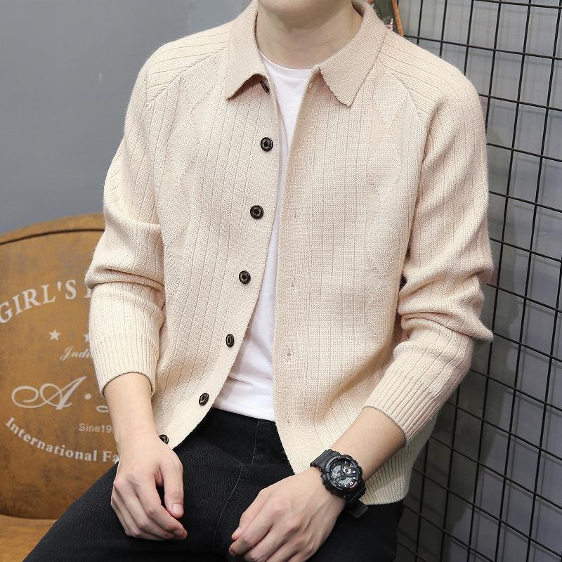 Autumn Cardigan Korean Style Sweater Men's Tops Jacket New Men's Trendy Slim Sweater Trendy One
