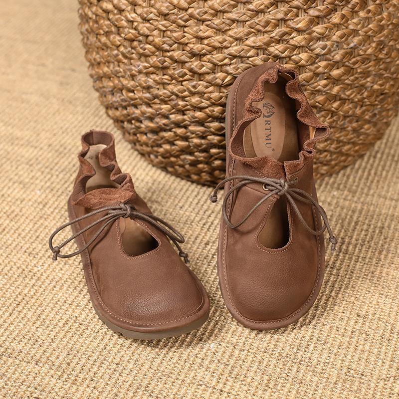 Fashion Artmu Original Flats Shoes for Women Lace Up Genuine Leather Spring Summer Soft Comfort Luxury Elegant Shoes for Ladies Zapatos