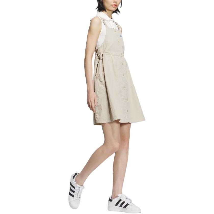 adidas Originals Sports Lifestyle Series Logo Pattern Vintage Loose Side Pocket Strap Dress Women Dresses Beige JM2712