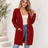 Cardigan lavorato a trecce da donna con scollo a V, chiusura a bottoni, maniche lunghe, lunghezza media con tasche