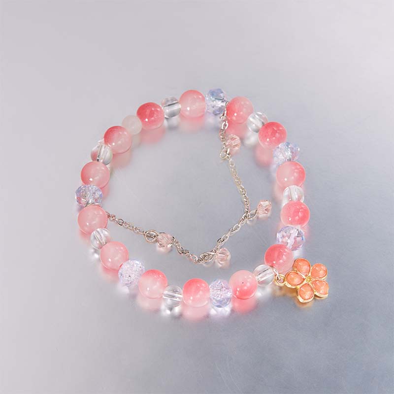 

Sweet Pink Color Peach Blossom Beaded Bracelet for Women Fashion Ins Flower Tassel Chain Bangle Niche Exquisite Jewelry Gifts