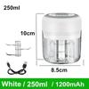 Mini USB Wireless Electric Food Chopper, Garlic Masher, Press Mincer for Vegetable, Chili and Meat, 100/250ml Kitchen Tools