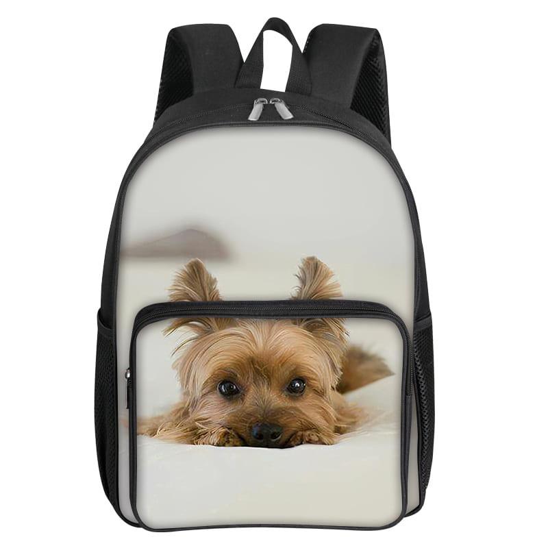 Sac à dos carré avec poche avant motif chien mignon pour garçons et filles Meilleurs cadeaux Sacs d'école dessin animé plat 2D pour enfants
