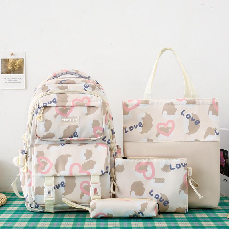 Women's Love Backpack Set Student Large Capacity School Bag Women's Four-Piece Backpack with Pen Bag