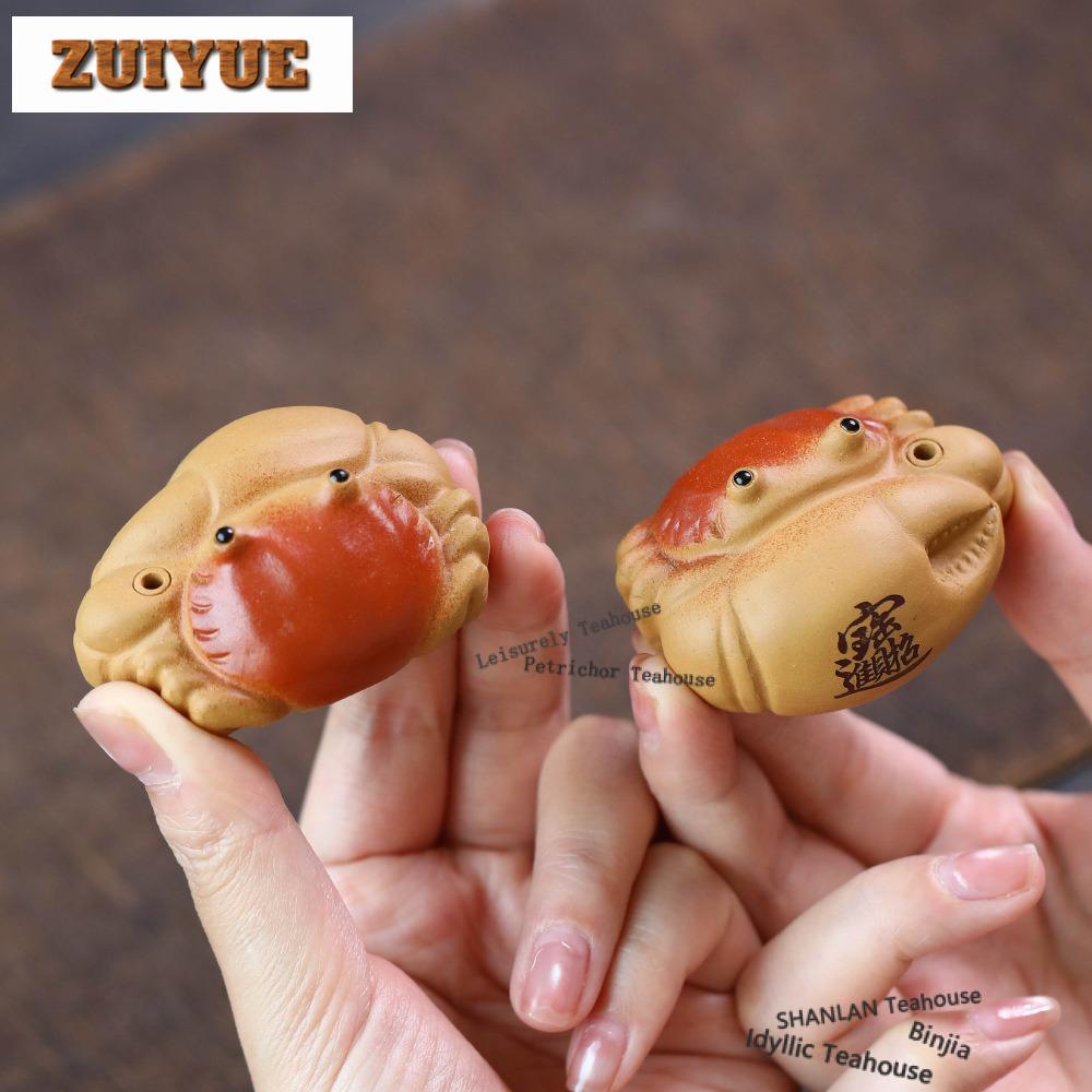 Yixing Purple Clay Fortunate Crab Tea Pet Aesthetic Tea Games Tea Figurine Play Toys Tea Statue Ornaments Craftsmanship Craft