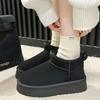 Black snow boots women's fleece thickened 2025 new platform muffin fashion and naked short boots bread cotton shoes tide