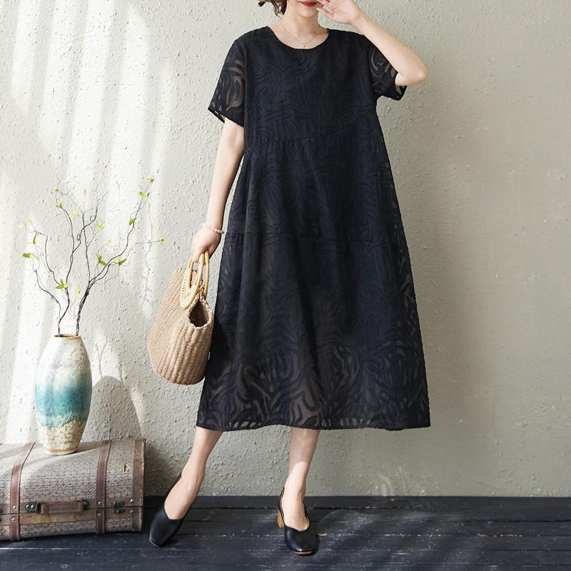 DIMANAF New 2026 Women Plus Size Summer Long Dress Sundress Loose Oversize Maxi Lady Floral Chiffon Jacquard Dress