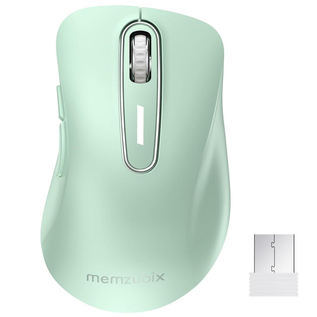 Memzuoix Ergonomic Wireless 1400 5 Battery USB Receiver Compatible with Light Green Mouse, 2.4G Optical, DPI, Buttons, Operated, Included, Cordless,
