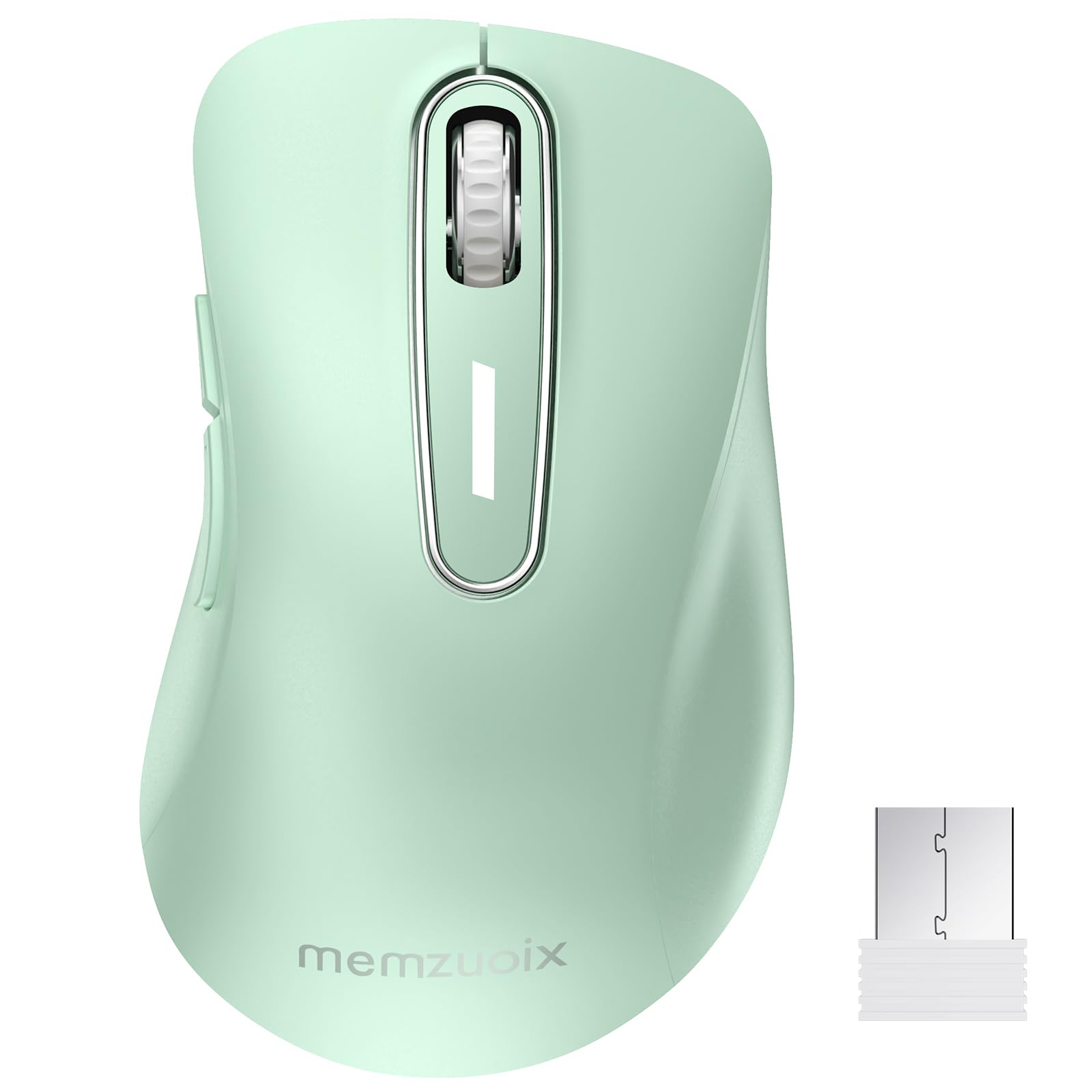

memzuoix Ergonomic Wireless 1400 5 Battery USB Receiver Compatible with Light Green Mouse, 2.4G Optical, DPI, Buttons, Operated, Included, Cordless,