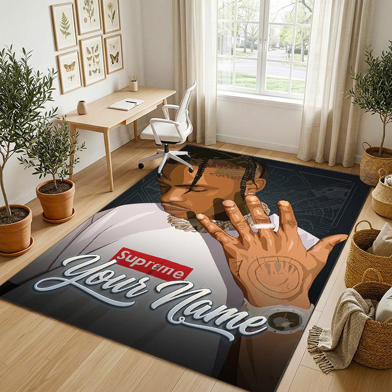 Personalized Crystal Velvet Carpet,Travis Scott Custom Printed Name, Plush Area Rug For Home Indoor Decor