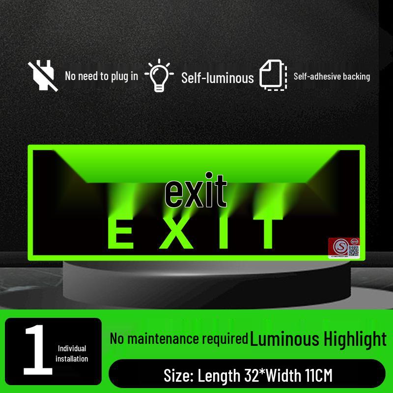 Fluorescent Fire Exit Sign - Self-Adhesive, No Wiring