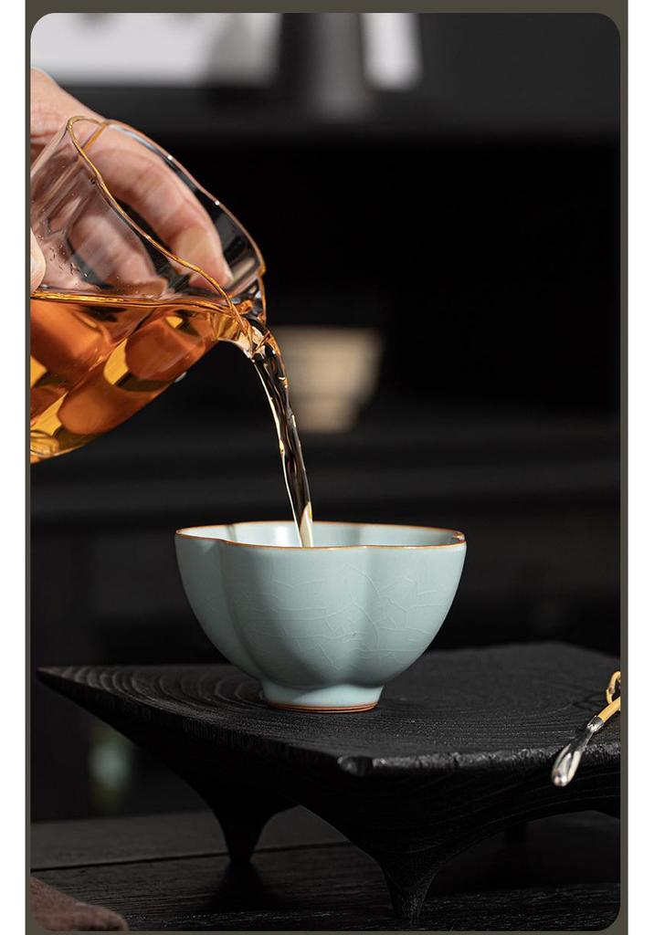 Ru Kiln Crackled Ceramic Gongfu Tea Tasting Cup - Cultivable Master Cup in Gift Box Packaging.
