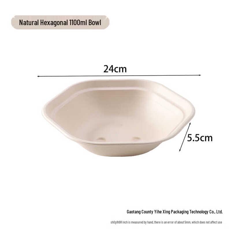 Yudefeng 1100ml Hexagonal Disposable Pulp Salad Bowl