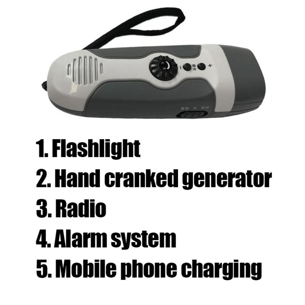 USB Multifunctional Flashlight Hand-cranking Generation Emergency Alarm Hand-held FM Radio  Vehicle