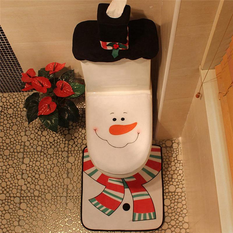 Toilet Seat Cover Decorations Christmas Bathroom Decor Includes Toilet Seat Cover, Rugs, Tank Cover