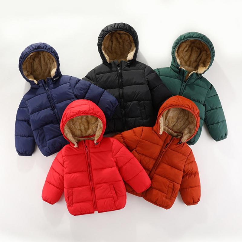 Kids Winter Warm Plush Hooded Coat Solid Color Children's Down Padded Jacket