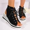 Fashion Wedge Sandals Women Summer New Round Toe Open Toe Front Strappy Platform Non-Slip Wear-Resistant Back Empty Heels Shoes