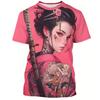 Men's Short Sleeved 3D Printed Cartoon Female Warrior Pattern T-shirts Casual Round Neck Short Sleeved Fashion T-shirts