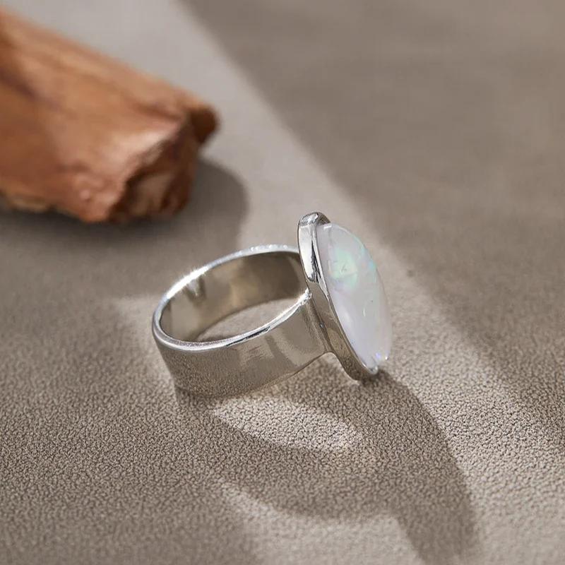 Punk Style CopperColor Oval Stone Ring Ladies Fashion Trend Holiday Party Jewelry Accessories Gifts