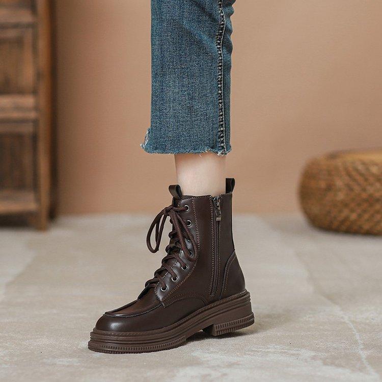 

Leather Martin boots women s autumn 2025 new single boots brown niche short Internet celebrity versatile casual short boots 40