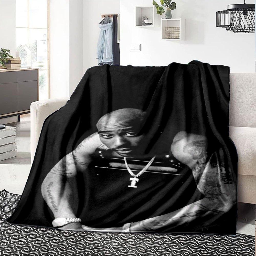 1pc 2PacHip Hop Blanket Soft Lightweight All Season Multi Purpose Throw for Sofa, Bed, Office & Picnics, French Style with Iconic Album Art & Quotes