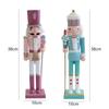 38CM Christmas Nutcracker Ornament Macaron Painted Wooden Nutcracker Decoration Vintage Handicraft Merry Christmas Decoration