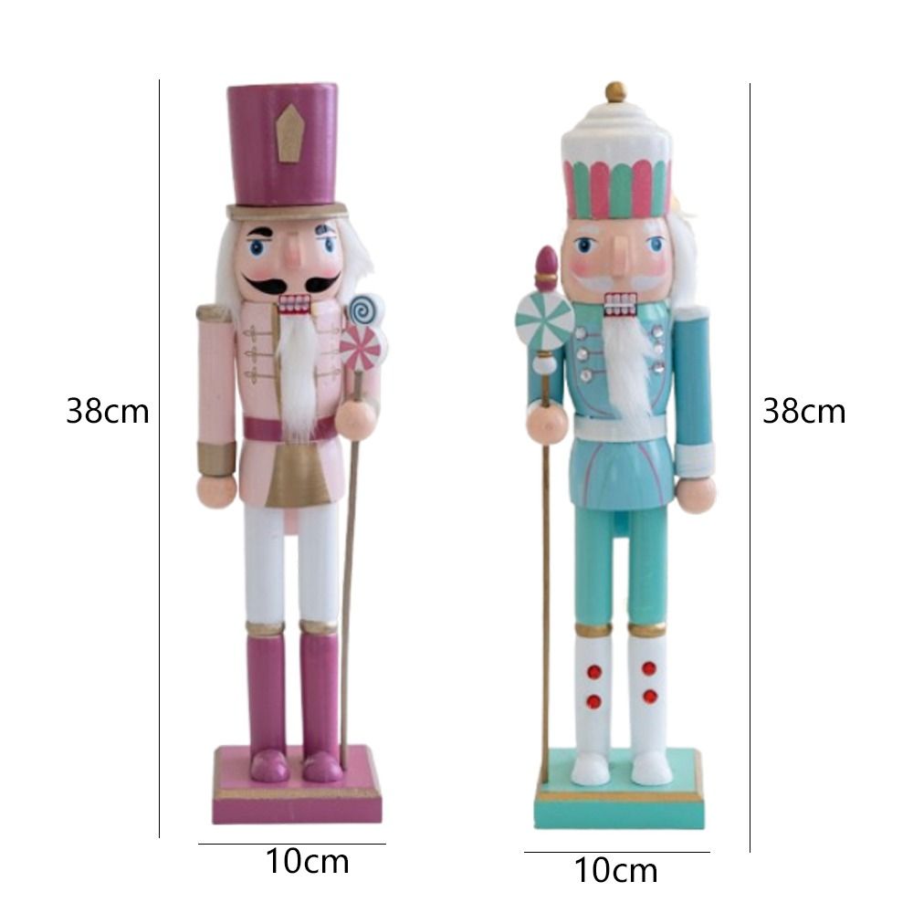 38CM Christmas Nutcracker Ornament Macaron Painted Wooden Nutcracker Decoration Vintage Handicraft Merry Christmas Decoration