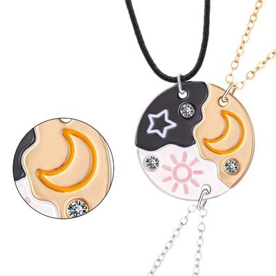 Stylish Sun Moon Star Pendant Necklace Set Decoration for Best Friend Couples Adjustable Chain Fashion Jewelry Gifts