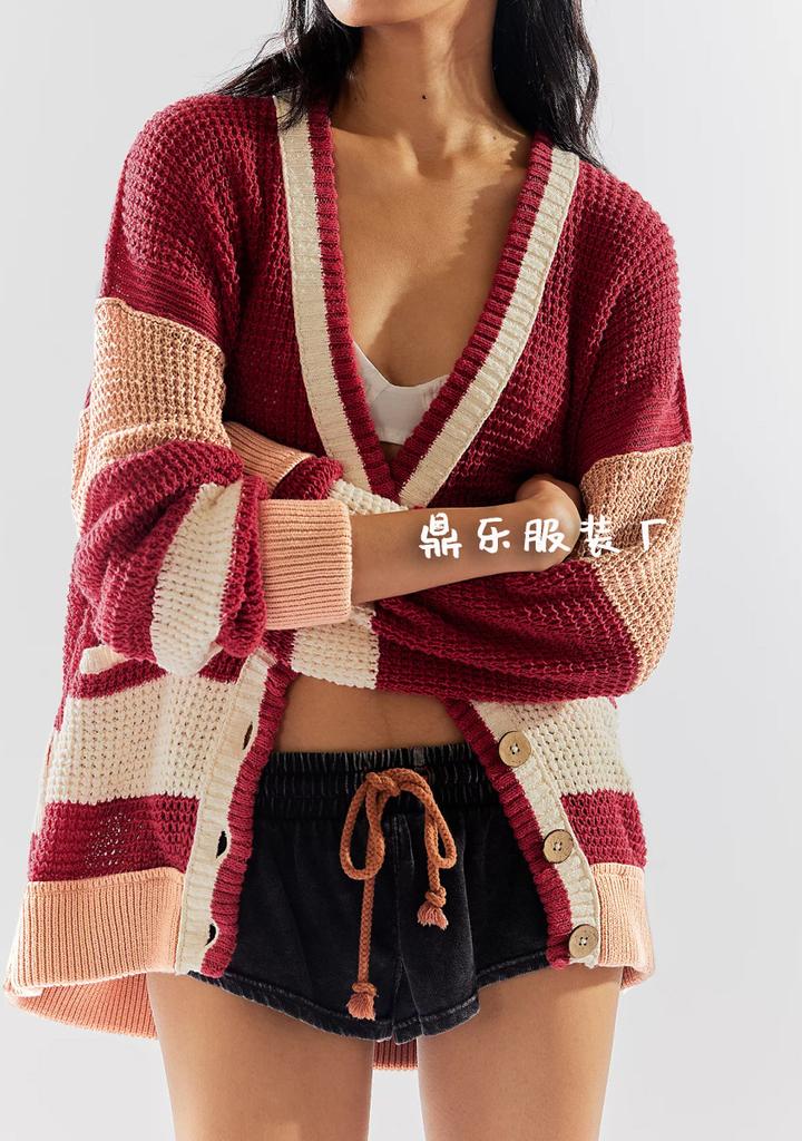 New Autumn/winter Hot-selling Knit Jackets, Plus-size Pocket Color-block Cardigan, Sweaters for Women