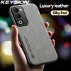 KEYSION Luxusní retro PU kožené pouzdro na telefon pro OPPO A5 5G Měkký silikon+PC Nárazuvzdorný zadní kryt telefonu pro OPPO A5
