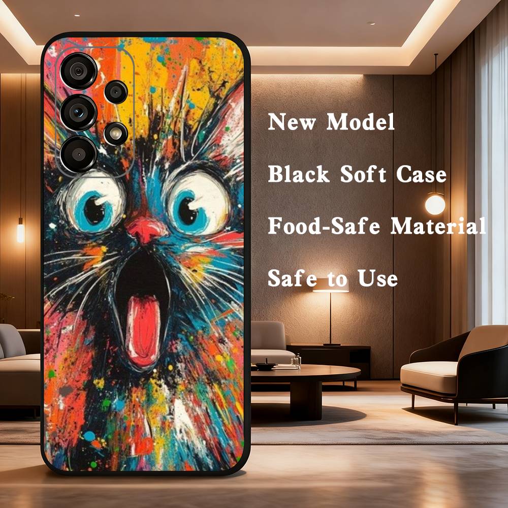 Art Formula Cat Graffiti Phone Case Soft black protective case for Samsung Galaxy A32,A10, A71, A11, A12, A13, A31, Note 10,etc.