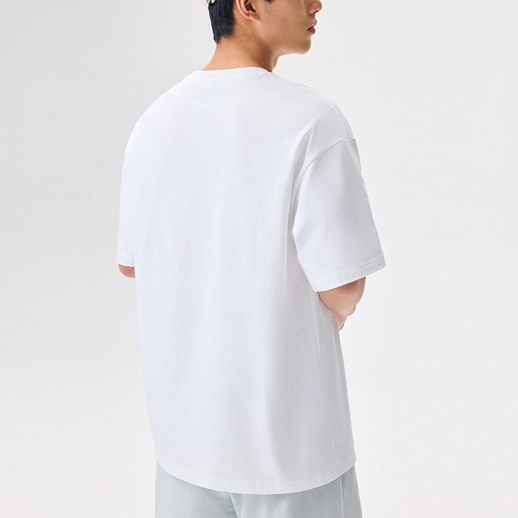Anta Logo Pattern Round Neck Pullover Loose Short Sleeve T-Shirt Unisex Tops White 972328113-1