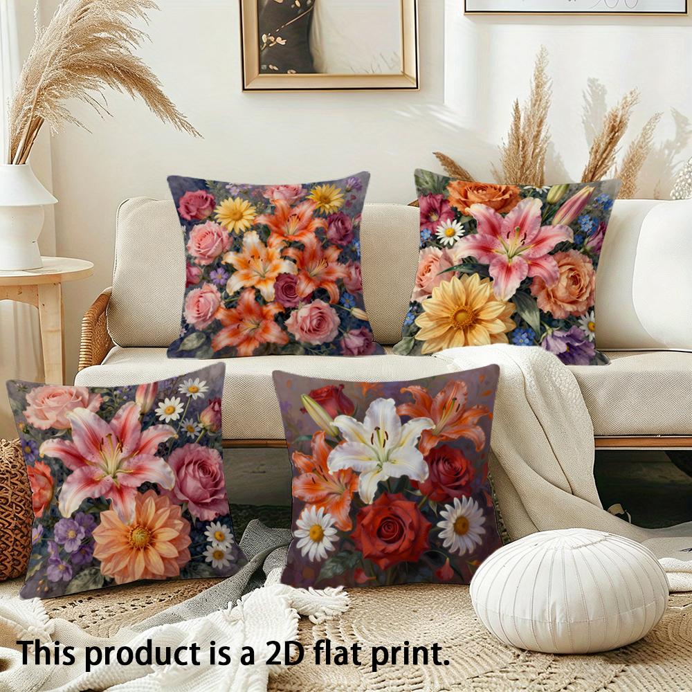 1/4pcs Floral Patterned Pillow Covers for Cozy Decor Sofa Cushion Cover Home Bedroom Room Decoration