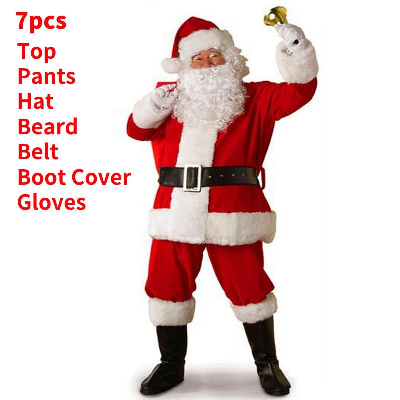 Santa Costume Claus Outfit Christmas Flannel Suit Mens Dress Cosplay Costume