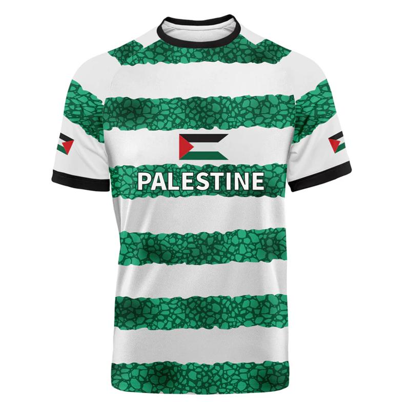 Fashion Palestine Flag Football T-shirts Summer Casual 3D Printed Sports Jersey Loose Round Neck Quick Dry Breathable Men's T-shirts