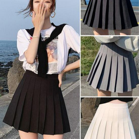 Korean Style Pleated Skirt with Zipper and Buttons - Four Seasons Versatile JK Uniform Skirt