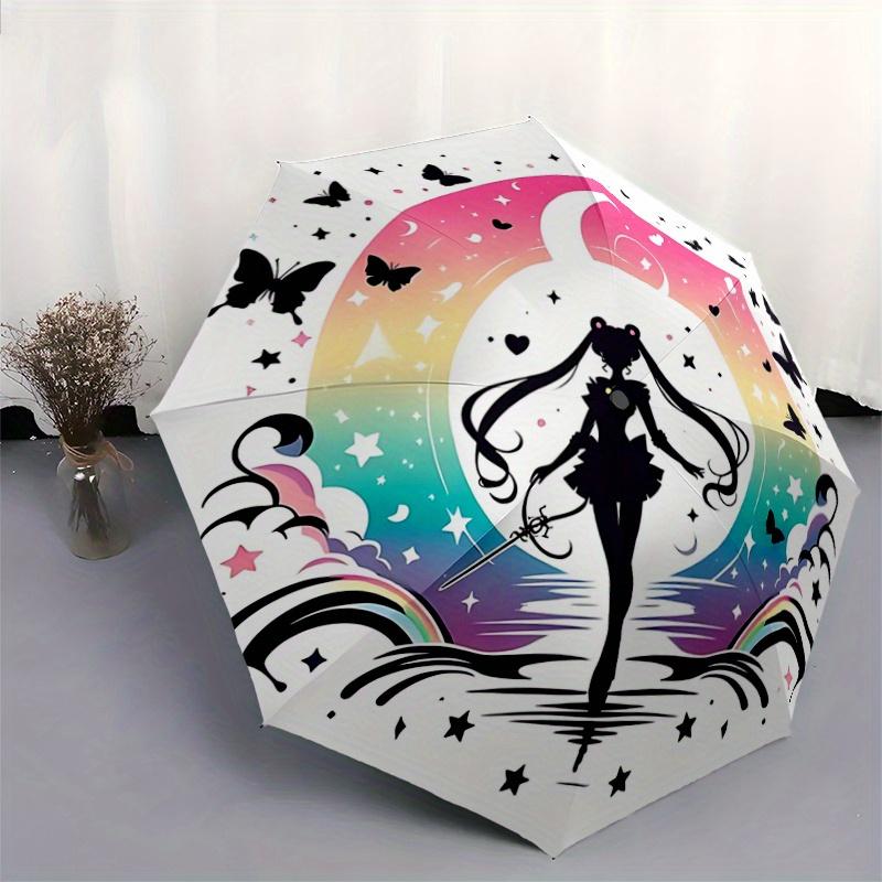 1pc Sailor Moon Inspired Auto-Open Close Umbrella - Portable 3-Fold Design with 8 Iron Ribs, Perfect for Outdoor, Festive Gifts, Travelers, Daily
