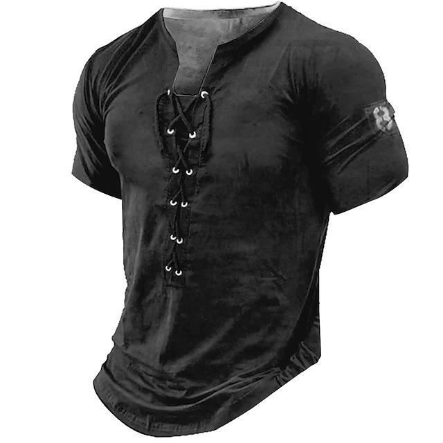 2026 Men s 3D Graphic Henley T-shirt - Casual Sports Short Sleeve S чёрный 2390₽