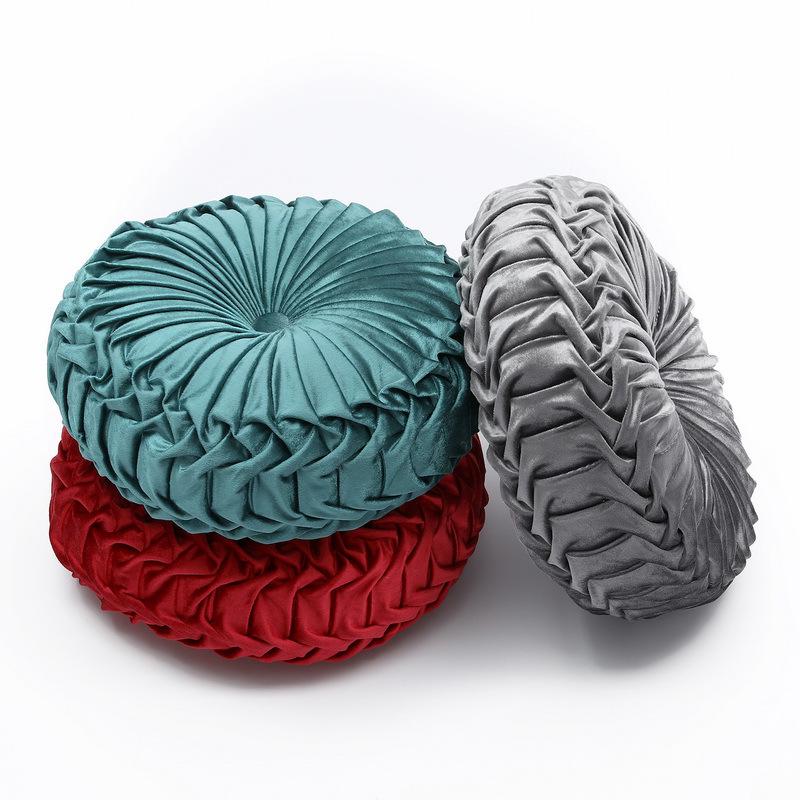 Velvet Pumpkin-Shaped Lumbar Pillow Cushion - Solid Color, Hand-Sewn.