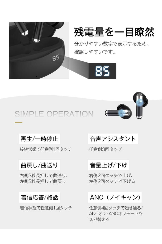 Bluetooth Wireless Clear High ENC Noise ANC Noise with LED Up To 25 Hours of Compact and Separate Left and Automatic Pairing for 5.4 Earbuds, Sound,