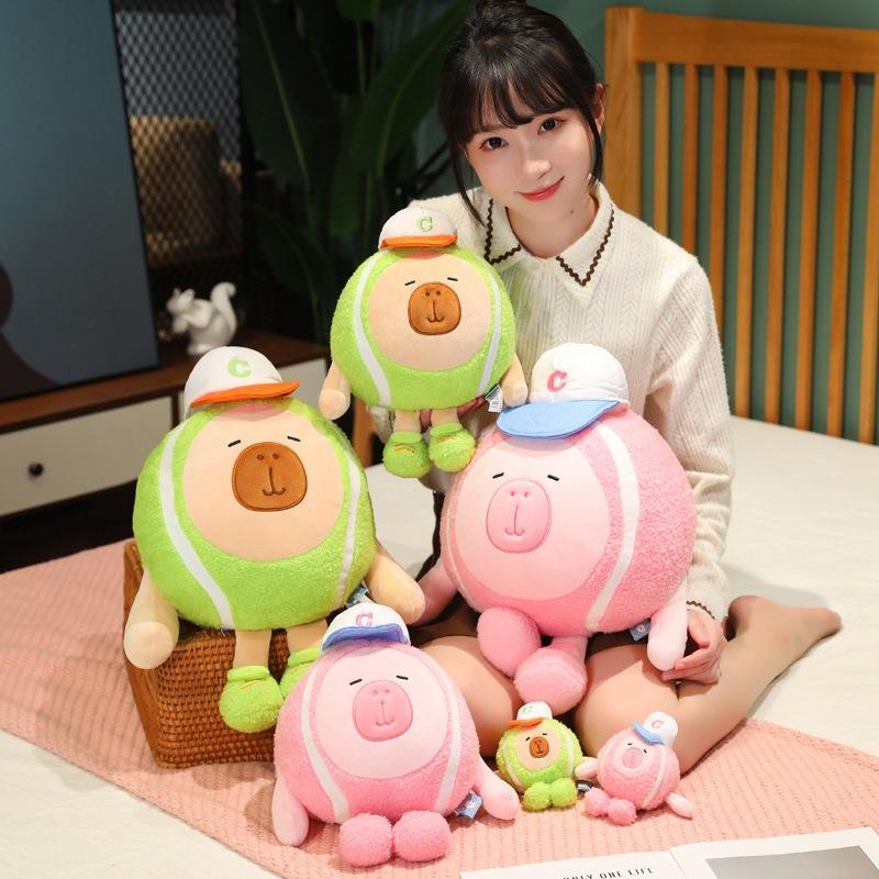 Cartoon Round Sports Capybara Keychain Tennis Kapibala Doll Baseball Doll Girlfriend Gift